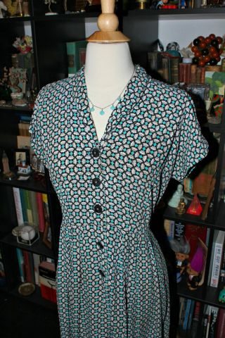 " The One " Vintage Atomic Midcentury Novelty Print Rayon Dress 1940s 1950s Large