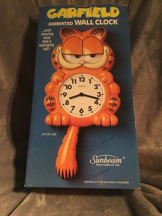 Garfield Animated Wall Clock With Moving Eyes & Tail Sunbeam Vintage Clock 80 