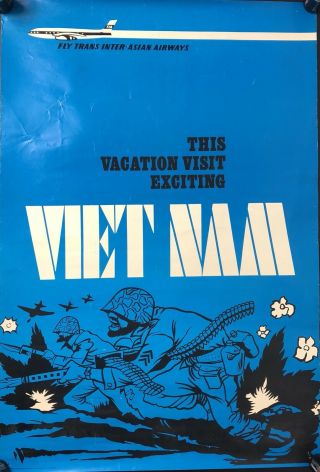 This Vacation Visit Exciting Vietnam Inter - Asian 1968 Airways Poster Peace Vtg