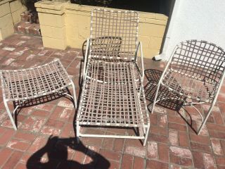 (Set of 3) Vintage Brown Jordan (1) Chaise Lounger (1) Patio Chair (1) Ottoman 2