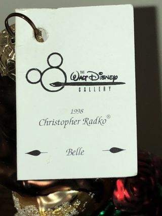 Christopher Radko Disney Ornament BELLE Beauty And The Beast RARE 6