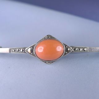 Art Deco Sterling Silver Coral Brooch / Pin