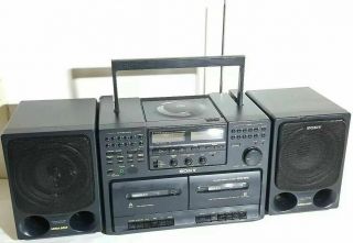 Vtg Sony Boom Box Cfd - 570 Portable Radio Am - Fm Stereo Dual Cassette Cd Big& Loud
