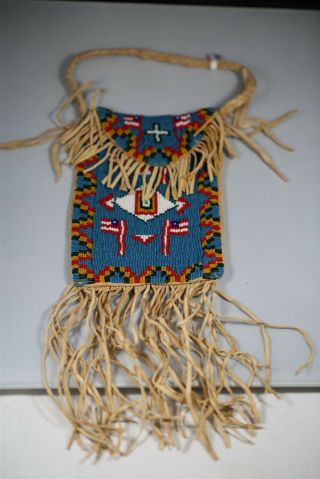 Very Rare Native American Plains Indian Tobacco Pipe Beaded Bag