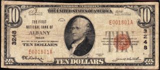 RARE 1929 $10 ALBANY,  TX Texas National Banknote E001801A 2