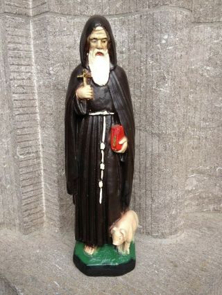 Vintage Stone Chalkware Saint Anthony The Great Of Abad With Pig Statue Figurine