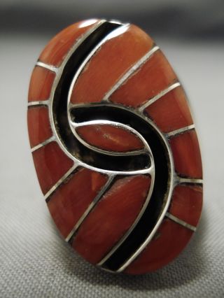 Important Vintage Zuni Amy Quandelacy Coral Sterling Silver Ring