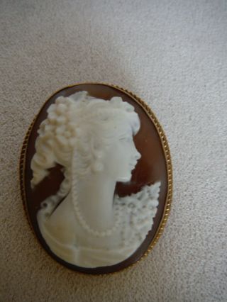 Antique 9ct.  Gold & Shell Cameo Brooch Pendant Fine Quality