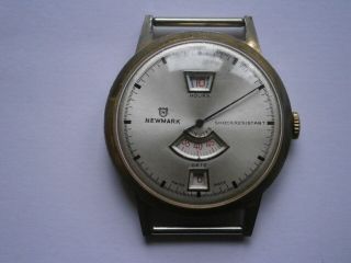 Vintage Gents Jump Hour Wristwatch Newmark Mechanical Watch Swiss Made
