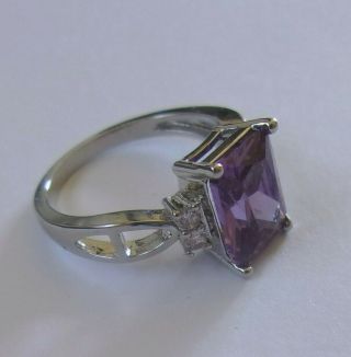 Vintage Estate Huge Amethyst Silver Diamond Ring Marked Cocktail Jewelry