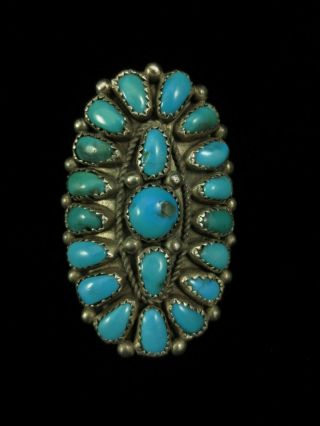 Navajo Ring - Large Sterling Silver And Turquoise Cluster