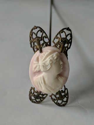 Antique Carved Shell Cameo Hatpin 9 1/2 " Long