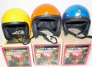 (3) Vintage All Sport Motorcycle Helmets 1970 