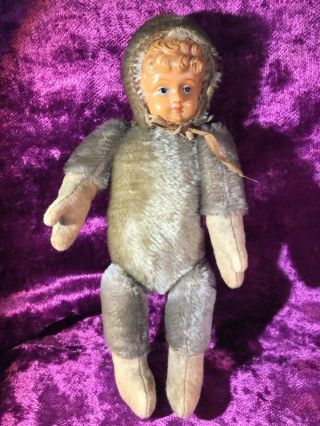 RARE ANTIQUE JOINTED TEDDY DOLL C1930 GERMANY MOHAIR JOINTED CELLULOID FACE 6