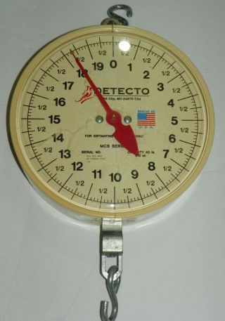 Vintage Detecto Mcs Series 40 Lb Capacity Double Dial Hanging Scale 40 Lb X 2 Oz