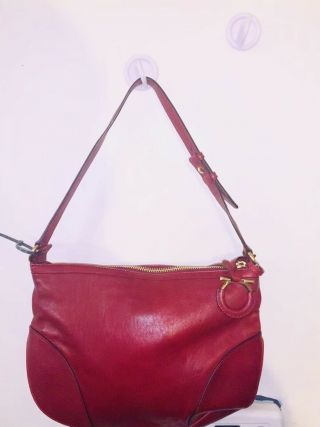 Pre - Owned Rare Salvatore Ferragamo Red Leather Medium Shoulder Bag Italy