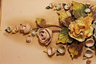 VINTAGE 30 ' S GINORI CAPODIMANTE WALL PLAQUE PORCELAIN FLOWERS GOLD FRAME ITALY 3