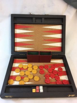 Vintage Bakelite Catalin Grooved 1.  25 " Backgammon Set Attache Case Cork Board