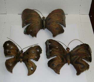 Butterfly Copper Patina Metal Wall Art Set Of 3 Vintage Vintage