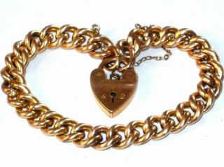 Antique 18ct Rolled Gold Bracelet With Padlock,  Chunky Curb Links