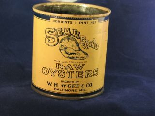 Vintage Seal Brand Raw Oysters,  W.  H.  Mcgee Co,  Baltimore,  Md Pint Can