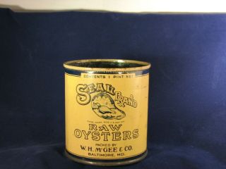 Vintage Seal Brand Raw Oysters,  W.  H.  McGee Co,  Baltimore,  MD Pint Can 3
