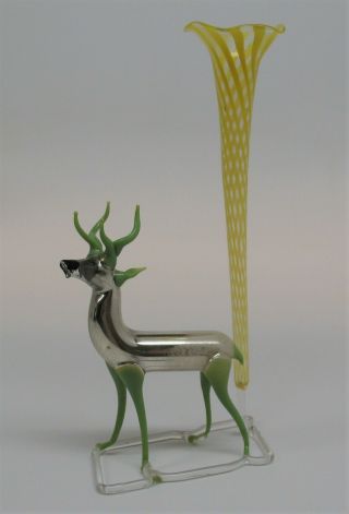 Htf Vtg Antique German Mercury Glass Deer Figurine With Attached Flower Bud Vase