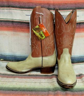 Mens Vintage Morgan Miller Beige / Brown Leather Cowboy Boots 9 D