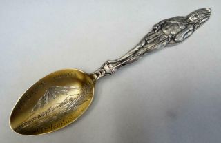 Antique Sterling Souvenir Spoon With Full Figural Indian Handle Mt.  Baker Bowl