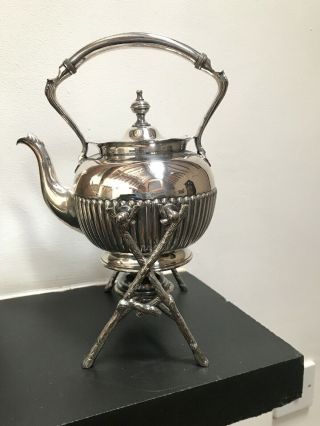 Vintage James Dixon & Sons Silver Plated Tea Kettle On Stand With Burner