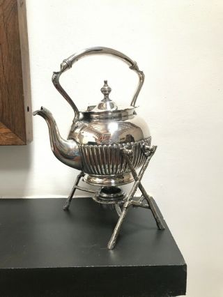 Vintage James Dixon & Sons Silver Plated TEA KETTLE on STAND with BURNER 2