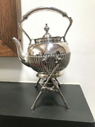 Vintage James Dixon & Sons Silver Plated TEA KETTLE on STAND with BURNER 3