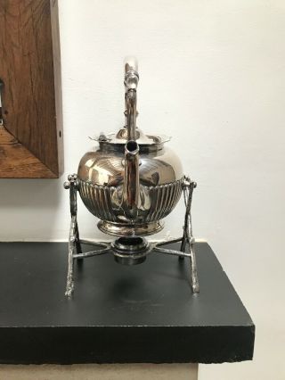 Vintage James Dixon & Sons Silver Plated TEA KETTLE on STAND with BURNER 4