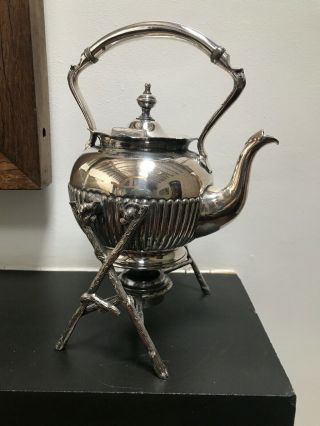 Vintage James Dixon & Sons Silver Plated TEA KETTLE on STAND with BURNER 5