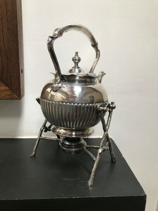 Vintage James Dixon & Sons Silver Plated TEA KETTLE on STAND with BURNER 6