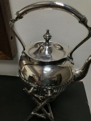 Vintage James Dixon & Sons Silver Plated TEA KETTLE on STAND with BURNER 7