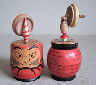 Japanese Vtg Wooden Container Doll With Top 2 Pics Daruma And Other