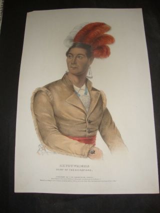 Rare 1838 Mckenney & Hall Hand Colored Folio Print: Ahyouwaighs