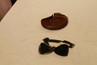 Vintage Antique Leather Racing Googles W/ Carrying Case