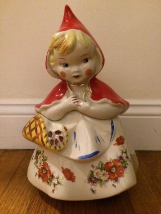 Vintage Collectible Hull 967 Little Red Riding Hood Cookie Jar 14 " Tall Gold