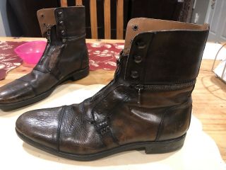 Rare John Varvatos Mens Front Zipper Distreased Boots Removable Size 11 Laceless 2