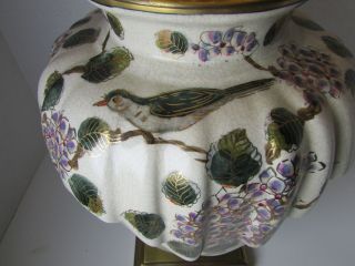 Vintage Wildwood Lampholder Porcelain Urn Jar Vase 3 - Way Lamp,  Pleated Shade 30 "