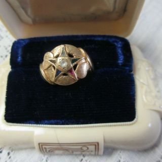 Antique Lady Gold Star Ring & Masonal Pin with Ruby 3