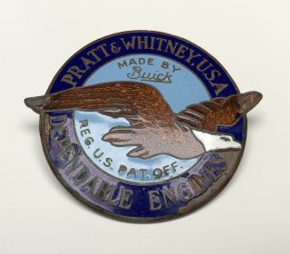 Vintage Pratt & Whitney Dependable Engines Made By Buick Enameled Emblem / Badge