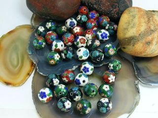 Vintage Chinese Cloisonne Enamel 16mm Bead Multi Color Blue Green Red 38 Loose