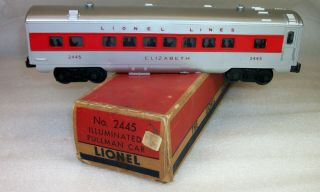 3g Lionel Postwar 2445 Rare Red Stripe Elizabeth Passenger Car,  Ob