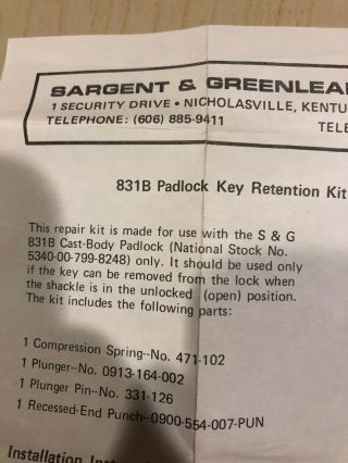 Rare 1988 Sargent & Greenleaf S&G High Security Padlock Model 831B - M1 W/3 keys 9