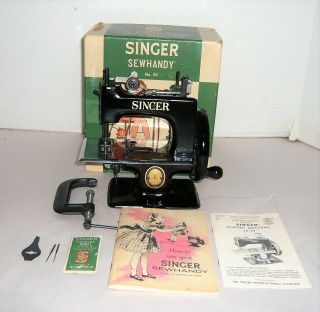 Vintage Singer Childs Sewing Machine Model No.  20 W/box,  Clamp,  Needle