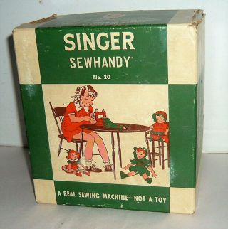 VINTAGE SINGER CHILDS SEWING MACHINE MODEL NO.  20 W/BOX,  CLAMP,  NEEDLE 6