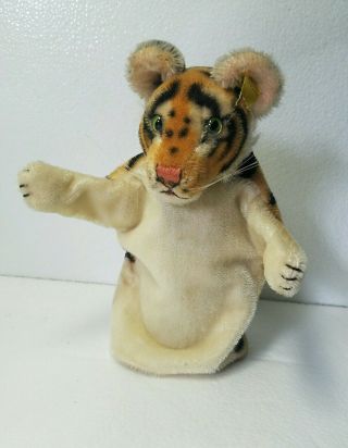 German Vintage Steiff Tiger Hand Puppet 1949 - 64 Ear Tag And Button